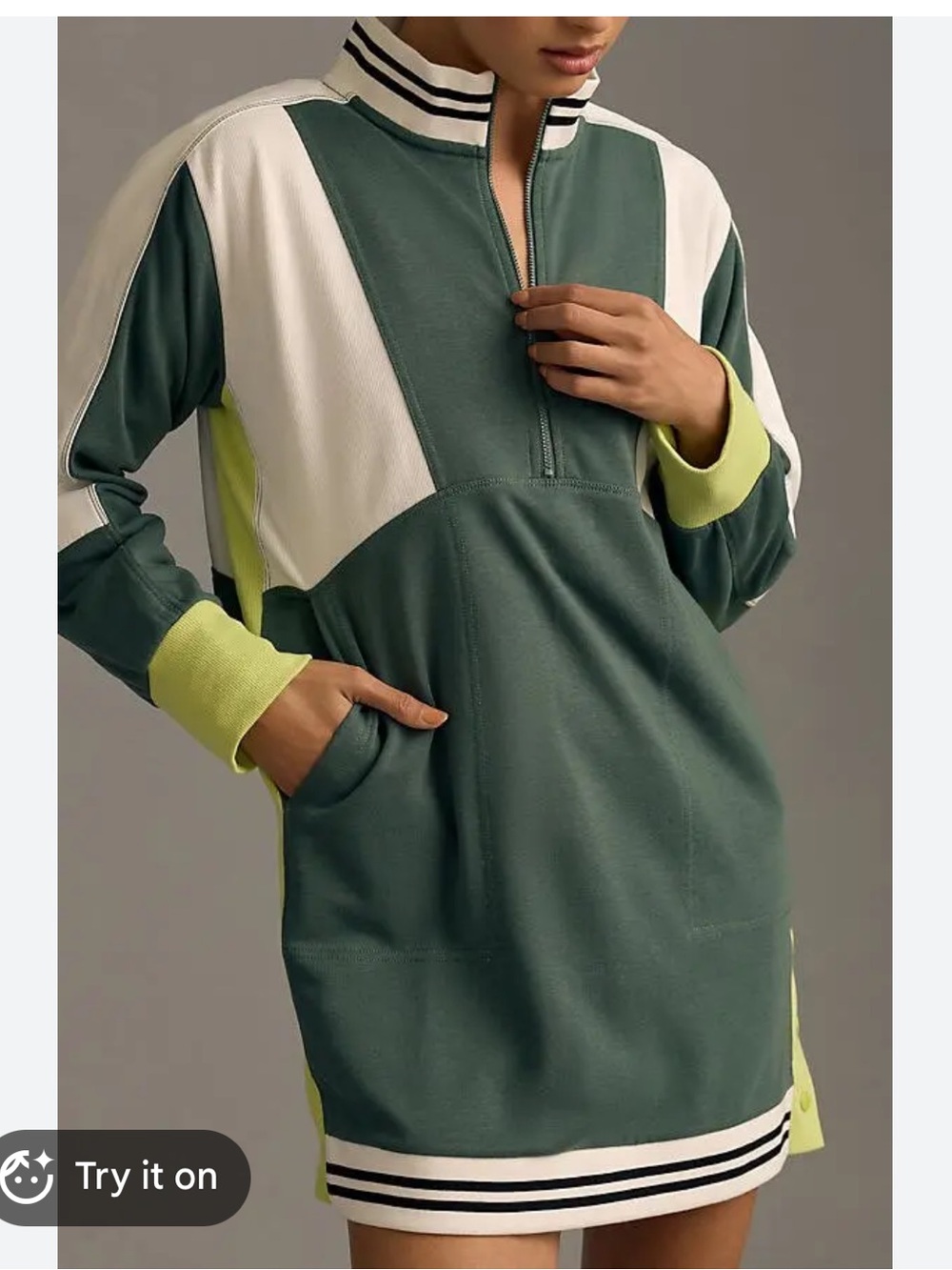 Anthropologie Daily Practice Green Colorblock Zip-Neck Dress
